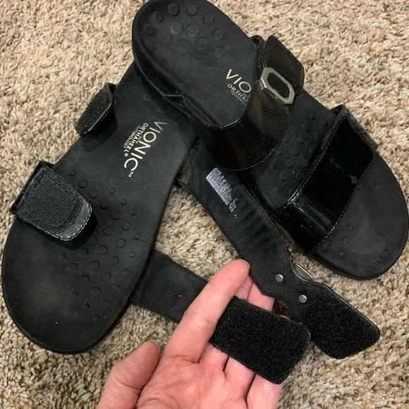 Vionic black 2 strap slide footbed orthaheel sandals - Picture 3 of 5